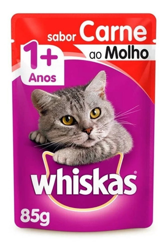 Alimento Whiskas Gatos Adultos Todos Os Tamanhos Sabor Carne Ao Molho Sachê De 85g