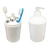 Kit Porta Escova Dente Dispenser Sabonete Líquido Banheiro