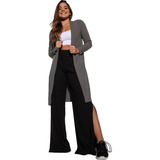 Conjunto Cardigan Liso E Calça Pantalona Casaco Manga Longa