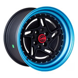 Ams 15x8.25 4x100/114.3 Et0 Matte Black/blue (set 4 Llantas)