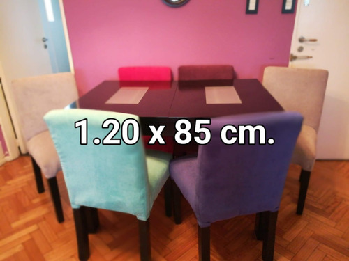 Juego De Comedor Mesa Madera Laca Negra 6 Sillas Tapizadas