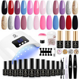 Mefa Kit De Esmalte De Uñas De Gel Con Luz U V, 12 Colores C