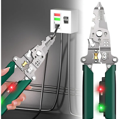 Pinza Pela Cable 10 en 1 Automática Detección De Electricidad Pinzas Electricista para raspar y prensar cables Pinzas Pelacables con Función de Medición de Electricidad | Meses sin interés