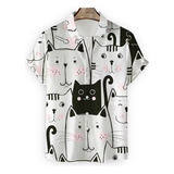 Camisa Hombre Suelta Estampado Gato Manga Corta Tops Hombre