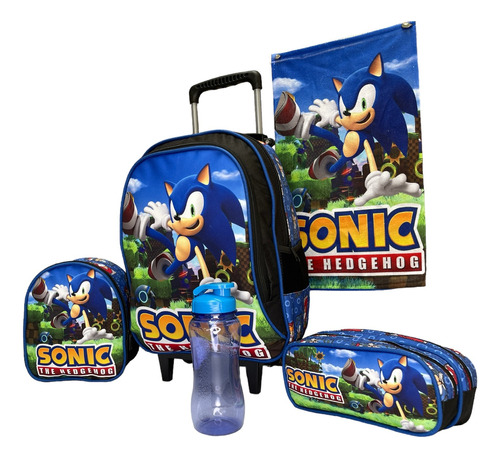 Kit Mochila Escolar Infantil Sonic Lancheira Estojo + Brinde