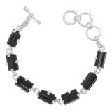 Pulsera De Cristal De Turmalina Negra En Plata De Ley