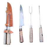 Set Triple Cuchillo, Tenedor Y Chaira Artesanal 16cm De Hoja