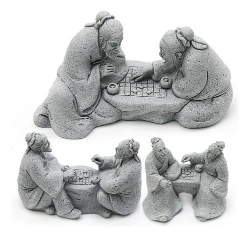 Set De 3 Figuras De Ajedrez Anciano Para Jardín Zen