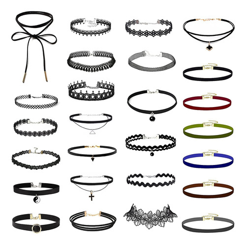 26pz Gargantilla De Collares Accesorios, Encaje Negro Choker