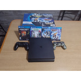 Playstation 4 Slim De 500gb Con 2 Joysticks Y Con 4 Juegos 