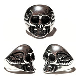 Anillo Craneo Calavera Rock Metal Alas Talladas En Acero 316