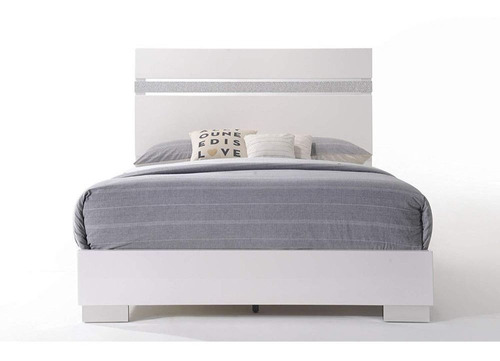 Cama Queen En Madera Color Blanco Alto Brillo