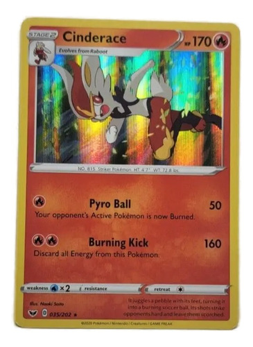 Pokémon Tcg Cinderace Sword & Shield 035/202 Holo Ingles