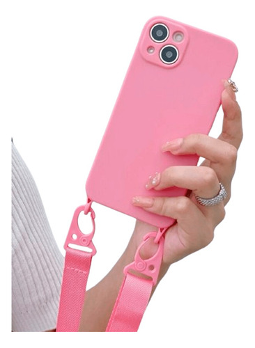 Capa Capinha Rosa Com Alça Cordão Para iPhone 11 Ao 14