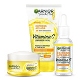 Garnier Express Aclara Vitamina C Kit Serum Antimanchas Crema Hidratante Y Gel Limpiador Facial