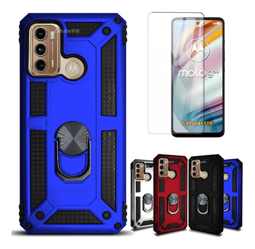 Funda P/ Moto G60, Uso Rudo Con Anillo Sujetador + Mica