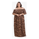 Vestido Longo Plus Size Ciganinha Animal Print Tamanho Grand