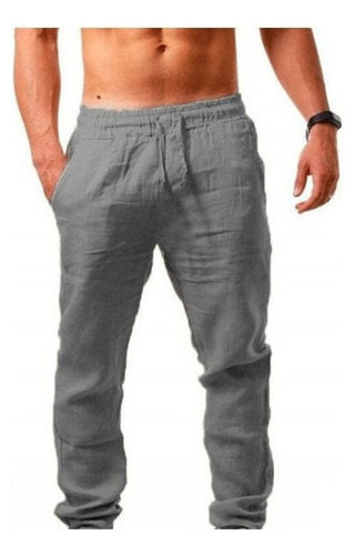 Pantalones De Lino De Algodón Simples Para Hombres L