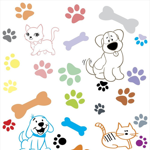 Papel De Parede Adesivo Patas Gato Cachorro Petshop - 2,10m