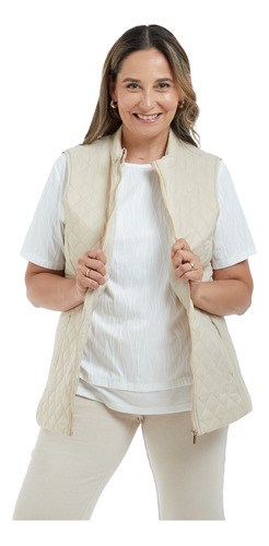 Parka Mujer Con Rombos Y Bolsillo Beige Fashion's Park 174