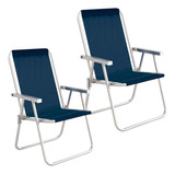Duas Cadeiras De Praia Alta Conforto Azul-marinho 120kg Mor