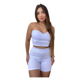 Conjunto Ciclista Miley Cropped Coração E Shorts Basico