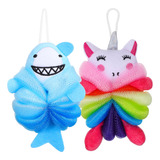 Esponja De Banho Infantil Rose Unicorn Blue Shark 2 Unidades