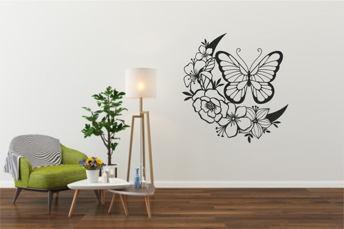 Quadro Decorativo Em Mdf De Borboleta Com Lua E Flores 3d