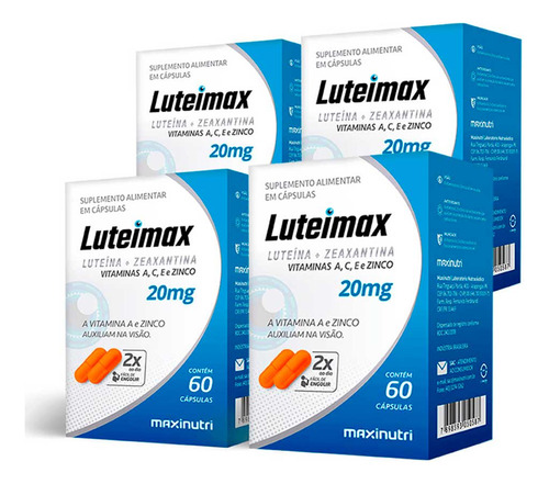 Kit 4 Luteimax Luteína Zeaxantina 60 Cáps Original Maxinutri