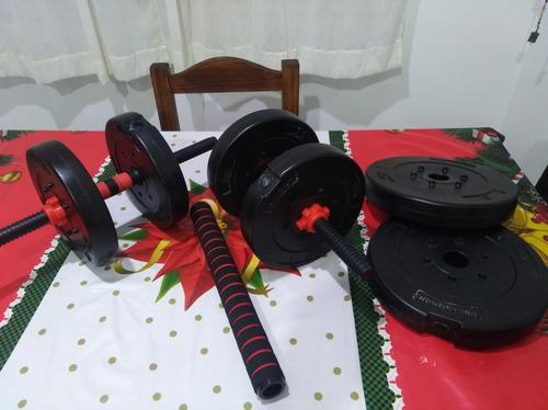 Kit Mancuernas Y Barra Con Tope A Rosca+20 Kg Discos Pvc