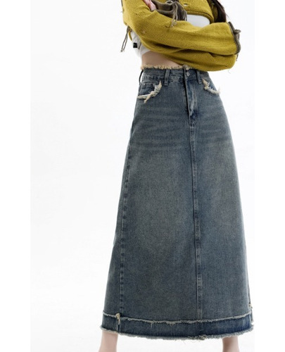 Falda Jeans Larga Mujer Moda Casual Cintura Alta A Line