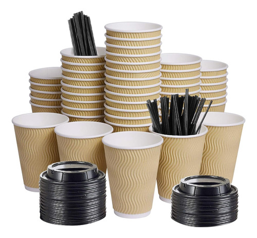 Disposable Paper Coffee Cups With Lids, 100 Pack 12 Oz Ri...