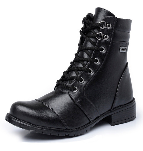 Bota Coturno Montaria Botina Salto Baixo Luxo Metal Preta