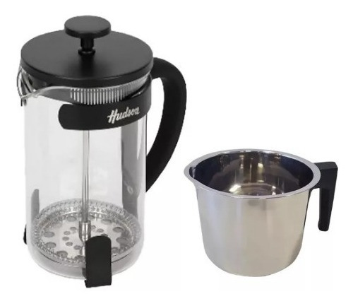 Set Cafetera Embolo Francesa 800ml Negra Jarro Acero 12cm