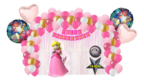 Kit Decoracion Fiesta Cumpleaños Globos Princesa Peach 79pz