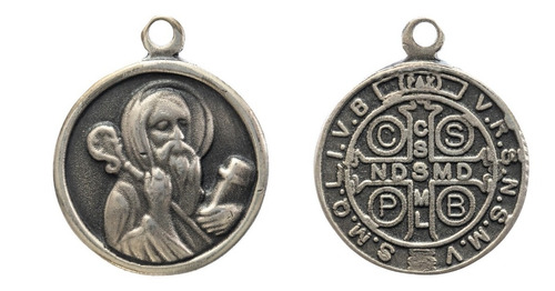 Medalla San Benito De Alpaca Y Plata Con Cadena