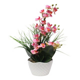 Arranjo De Orquídea 58cm Artificial Permanente Vaso Canoa