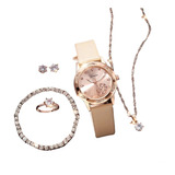 Set Reloj Para Mujer Beige + Collar Aretes Pulsera