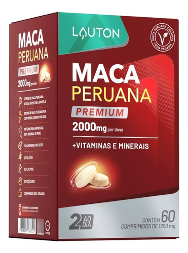 Maca Peruana Premium 2000mg 60 Comprimidos Lauton Vit C Zinc