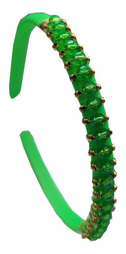 Tiara Fina Perolas Verde Feminino Arco Luxo Acessorio Cabelo