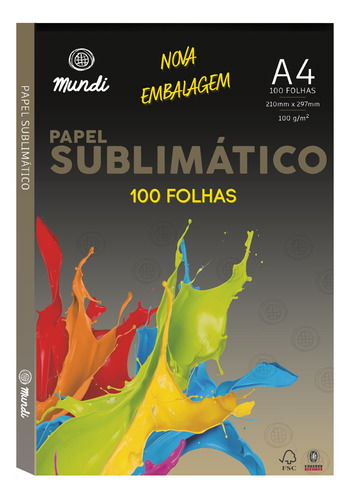 Papel Sublimático A4 Mundi/globinho 100g Premium  100 Folhas