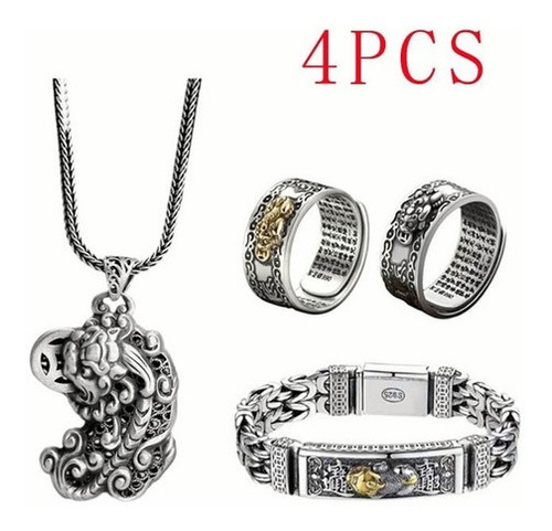 Colgante Pixiu Feng Shui De 4 Piezas+pulsera Amuleto