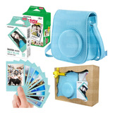 Bolsa Couro Instax Mini Azul Original + Kit Filmes Presente