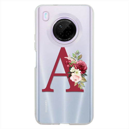 Funda Huawei  Antigolpes Flores Personalizada Con Tu Inicial