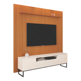 Rack Bancada Austin Com Painel Ripado 3d Egeo Cedro/off Edn Cor Off White