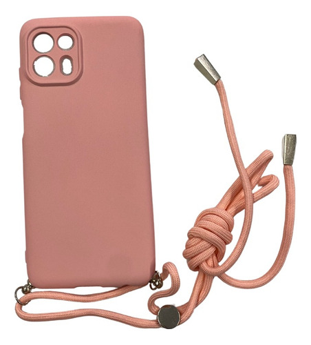 Funda Colgante Silicon Felpa Cordon P/moto Edge 20 Lite Rosa