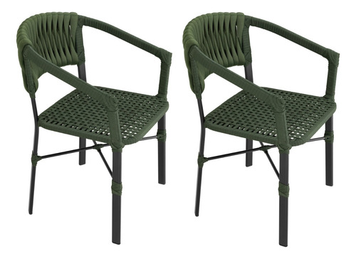 2 Cadeiras Poltrona Alumínio Tricô Náutico Varanda Mesa 