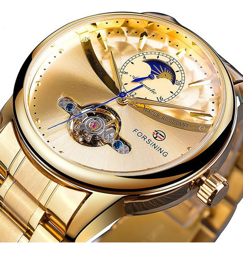 Reloj Tourbillon Mecánico Dorado Casual Forsining Para Hombr