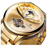 Reloj Tourbillon Mecánico Dorado Casual Forsining Para Hombr