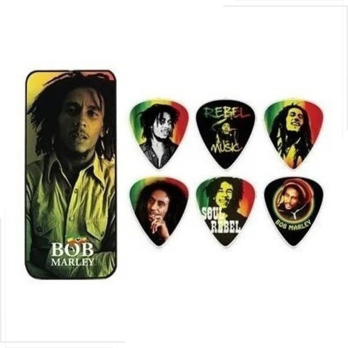 Palhetas Jim Dunlop Bob Marley Rasta Media Lata 6 Palhetas